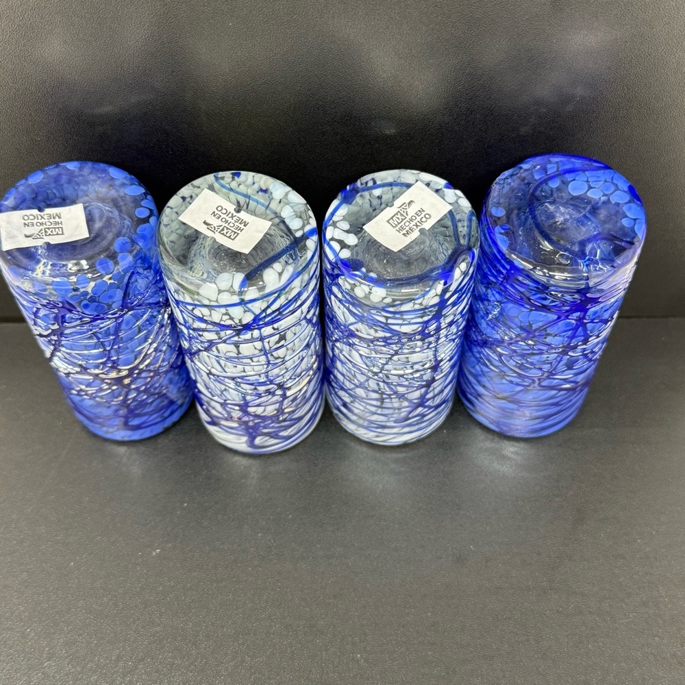 Set of Blue and White Textured Swirl Glass Shot Glasses - Picture 3 of 4